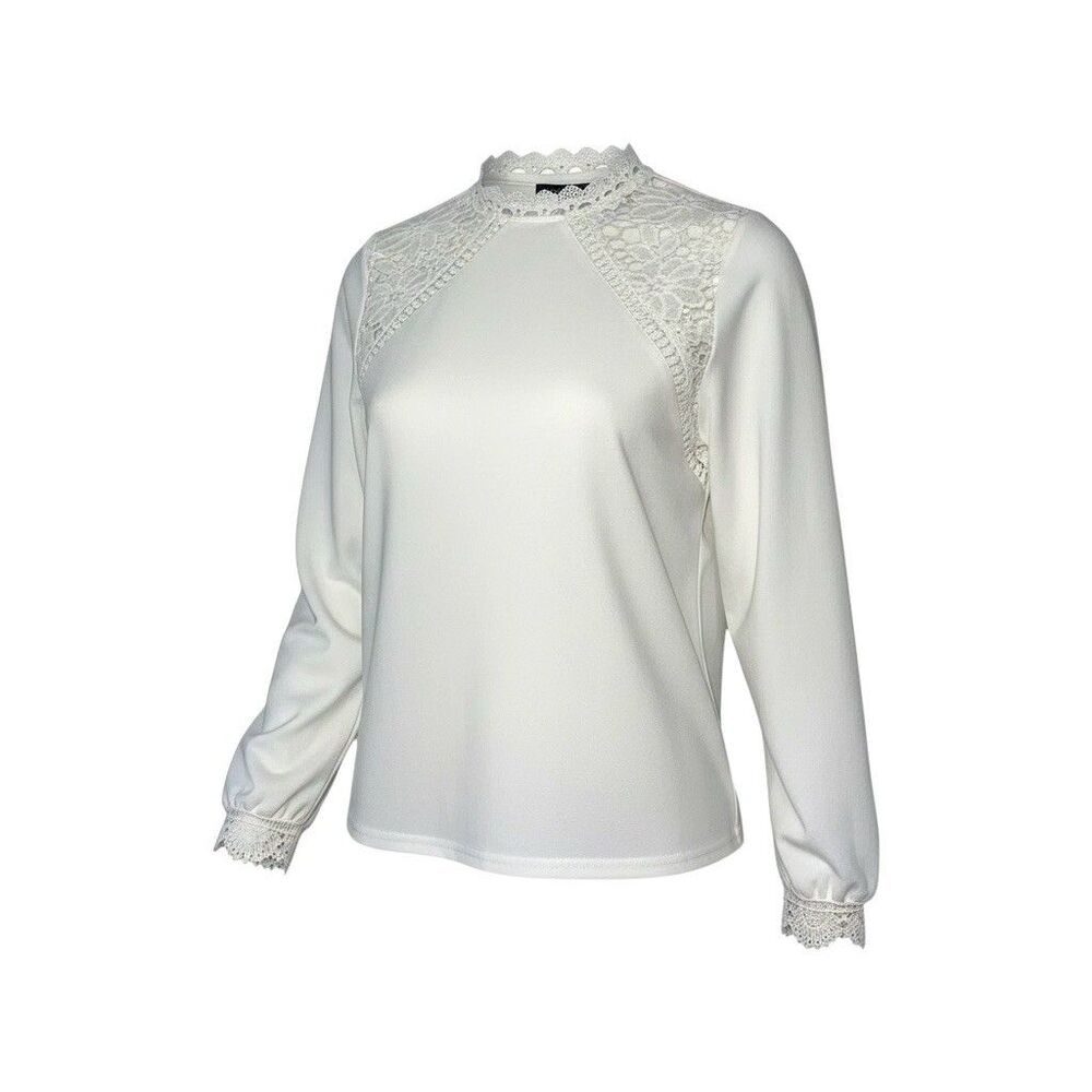 Lace Yoke Long Sleeve Top Blouse Medium White Romantic Cottagecore Coquette